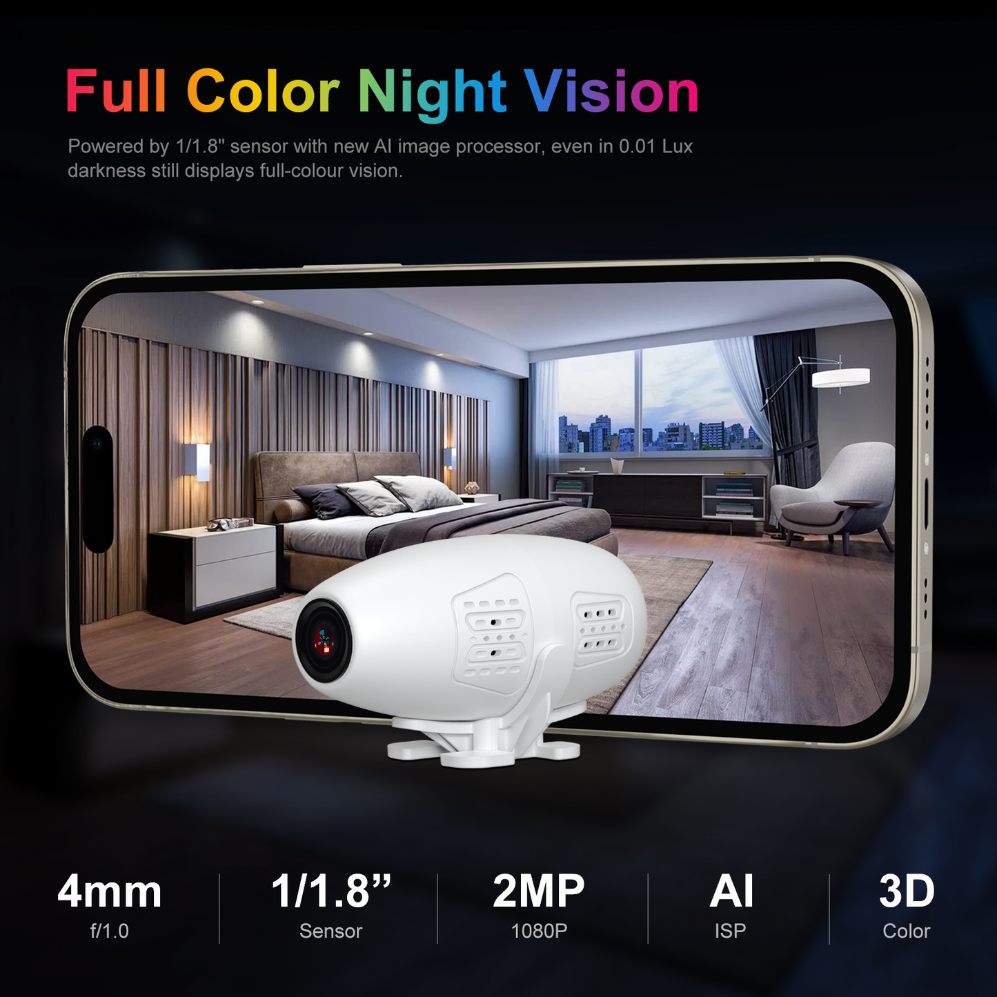 Waskame X51 Indoor Smart Security Camera with Full Color Night Vision 2MP