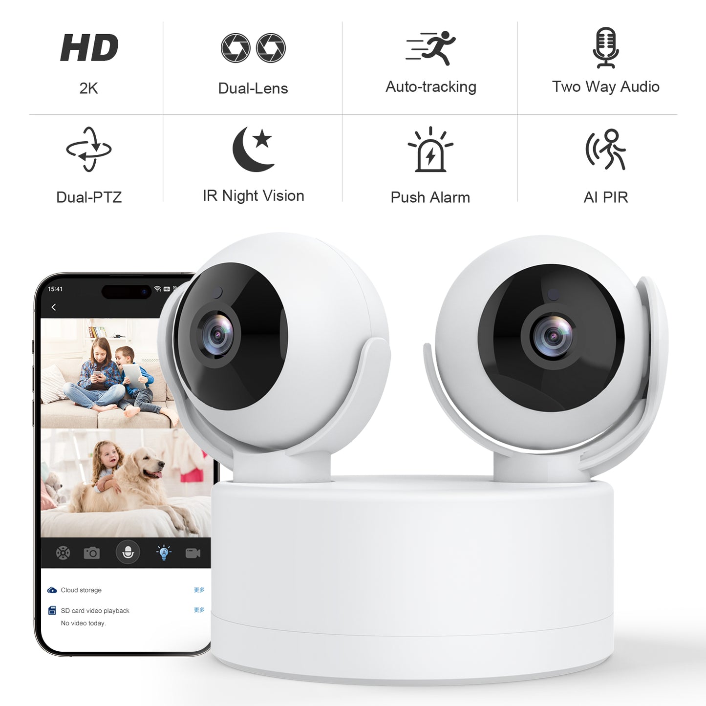 Waskame T15 Indoor Dual Lens Smart Security Camera with PTZ 4MP