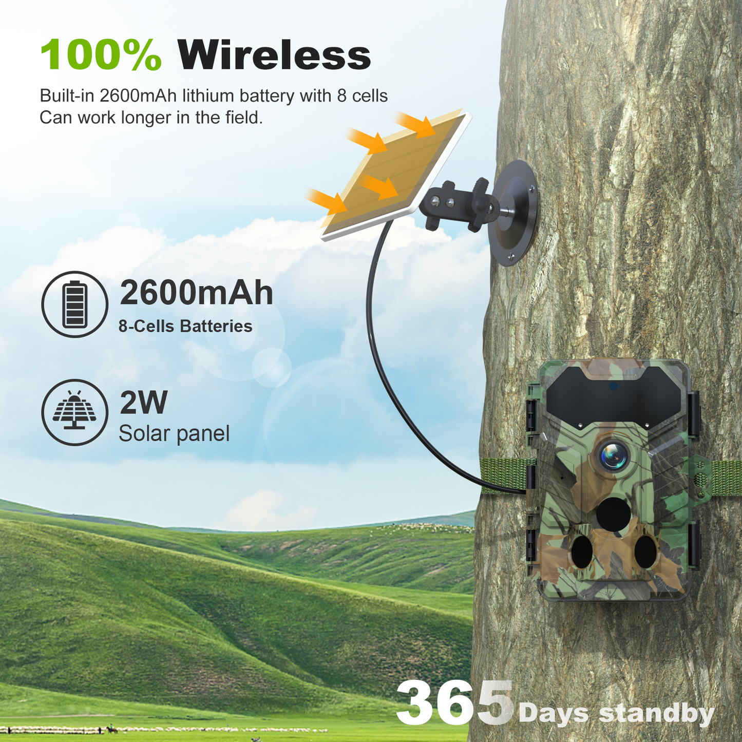 Waskame S29-D Trail Camera Hunting Camera with Solar Panel 32MP 2.4" TFT IP66