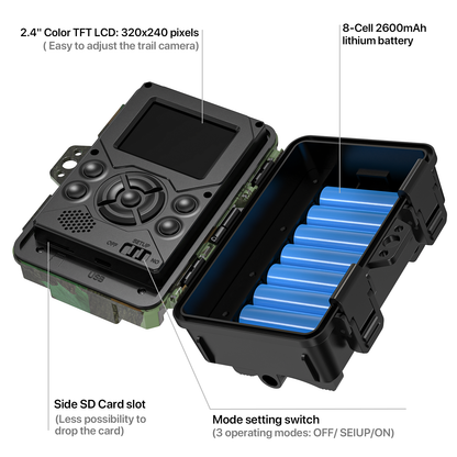 Waskame S29-D Trail Camera Hunting Camera with Solar Panel 32MP 2.4" TFT IP66